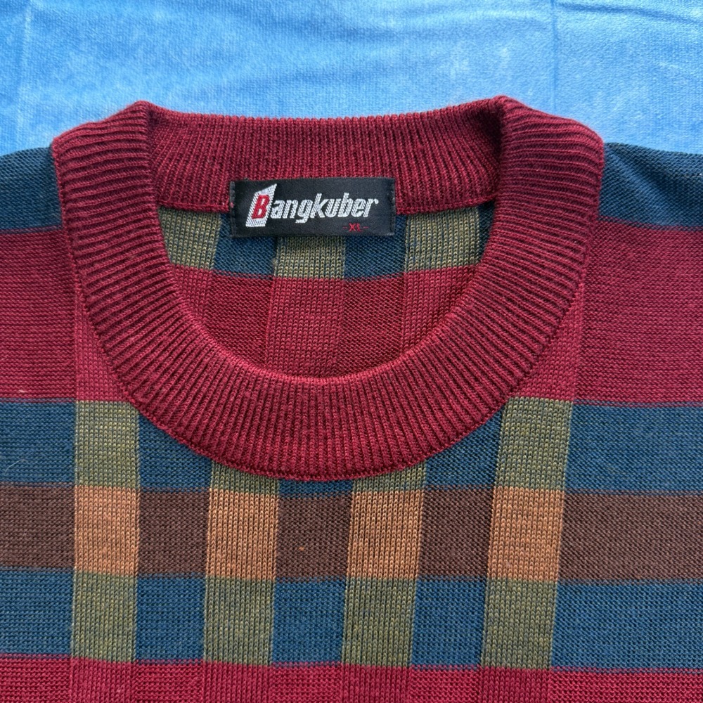 Vintage Bangkuber Plaid Knit Sweater XL 50% Wool Grandpa Core Korea - Picture 2 of 7